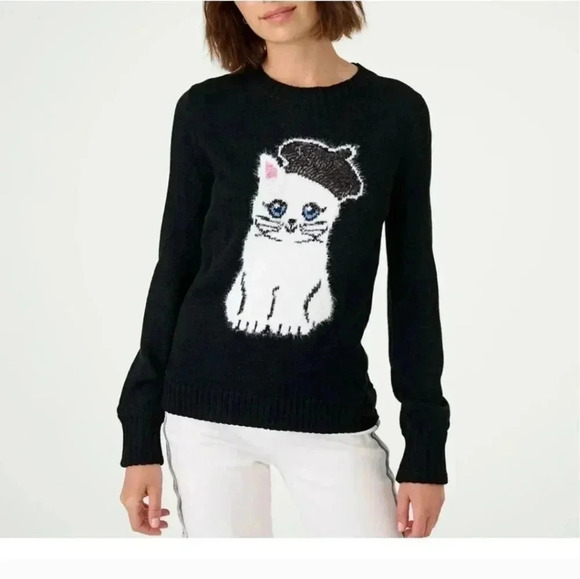 Karl Lagerfeld Women's Embellished Choupette Graphic Sweater with sequins - Picture 1 of 4